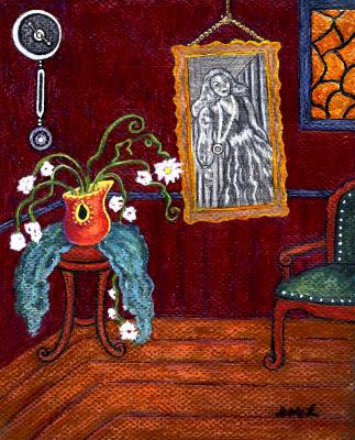 Portrait of Woman Askew in Red Room