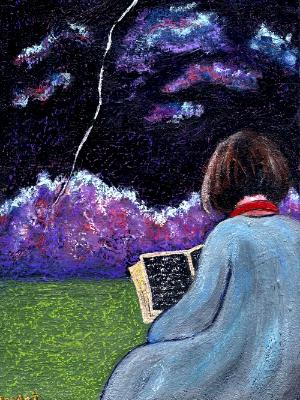 Reading Under Night Sky