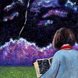 Reading Under Night Sky